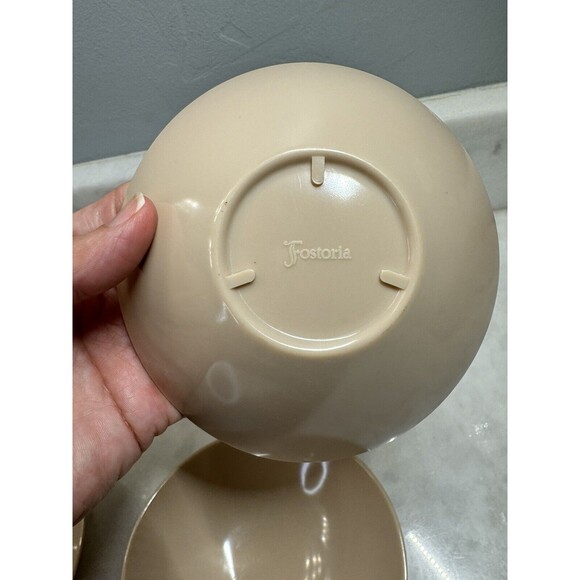 Fostoria Melamine Fawn Taupe Set Of 4 Casual Flair Bowls And 1 Sugar Bowl No Lid - Picture 3 of 11